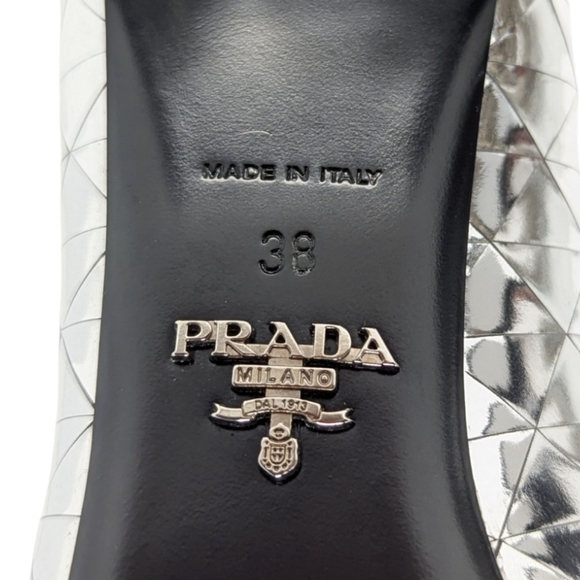 NEW PRADA Venice Metallic Silver Mary Jane Leather Heel Size EU 38 - Picture 13 of 16